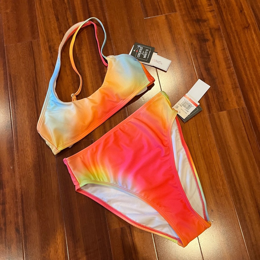 Ombre Orange Bikini‎ Set Swim Salt Cove Sunset High Waist Two Piece New S XS
